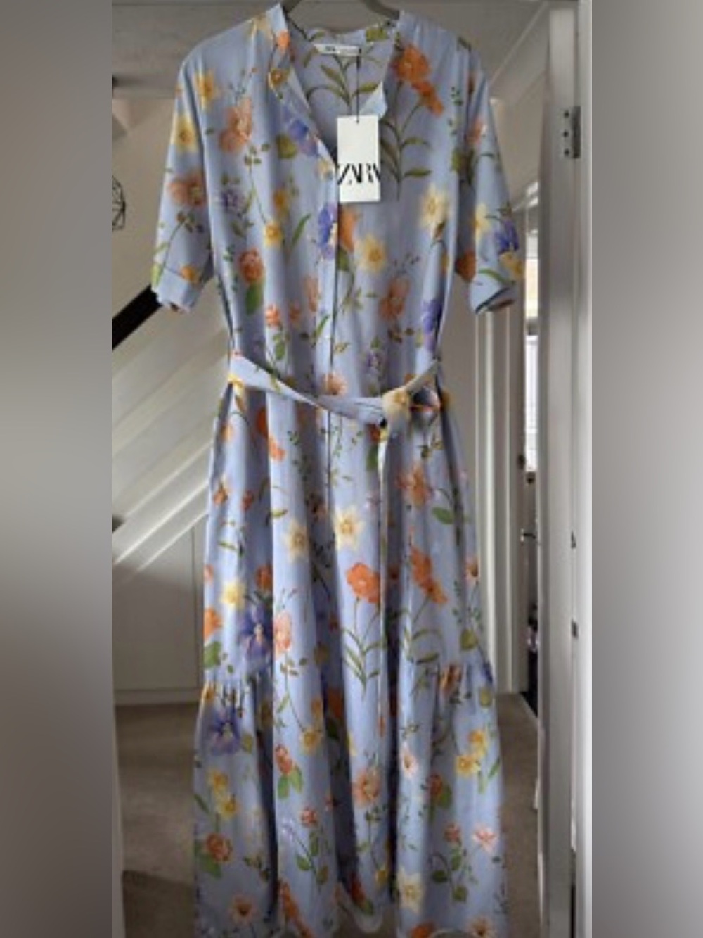 Zara Light Blue Floral Maxi Dress with Orange & Purple Flowers - Picture 4 of 4